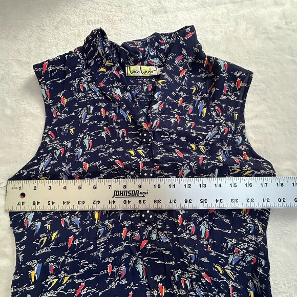 Loco Lindo Womens Navy Boat Print Sleeveless A-Line Midi Dress Medium USA Made - Picture 7 of 9